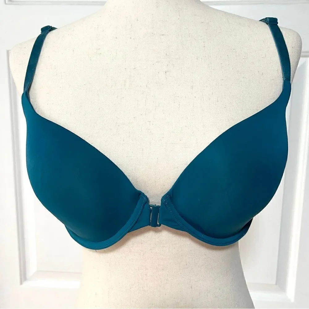 Victoria’s Secret Teal Demi Front Closure Bra Sheer and Velvet Accents  36DD